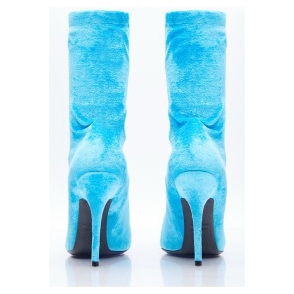 BALENCIAGA Knife Sock Boots Aqua Blue Velvet EU 38.5 US 8 Pointed Heels NWOB ⚪️ - Picture 4 of 12